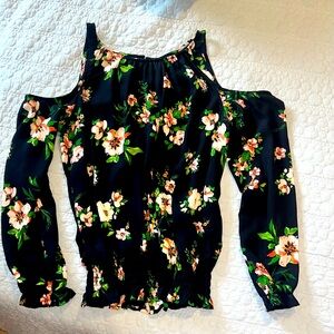 Allison Joy Navy blue floral cold shoulder top